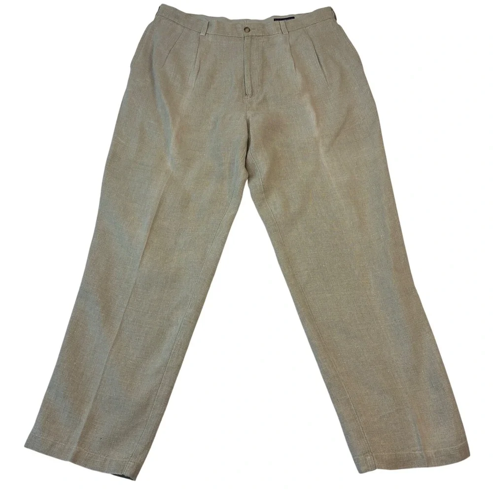 Daniel Cremieux Trousers Mens 38x32 Beige 100% Linen Pleated Straight Leg Pants